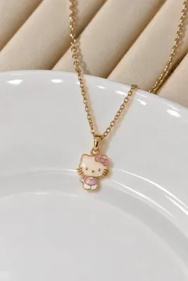 Ayzida Gold Kaplama Pembe Mineli Hello Kitty Figürlü İnce Zincir Kolye
