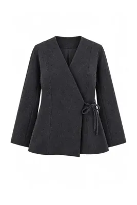 TRENDYOLMİLLA Antrasit Kruvaze Kapama Kaşe Blazer Ceket TWOAW27BC00063