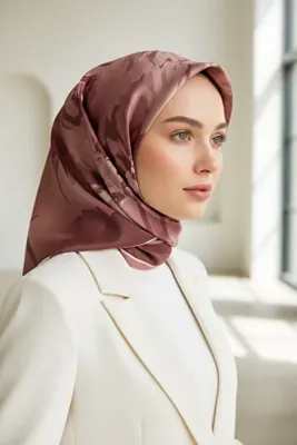 Vissona 100% Twill İpek Çiçek Desenli Pudra Renkli 90x90 Dikim Şekli : El Dikişi Eşarp