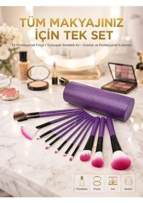 UCUZTEKNO 12 Parça Hafif Kompakt Makyaj Fırça Seti Profesyonel Kullanım İçin