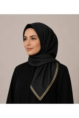 Butik Biyeli Kenar Şeritli Krep Kumaş Şifon Eşarp