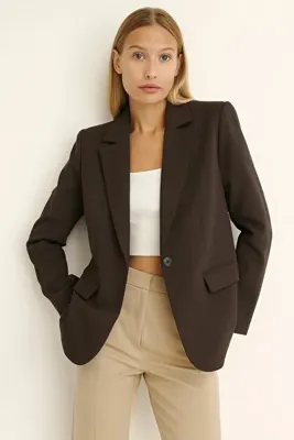 CEK mağazacılık Kadın Kahverengi Klasik Blazer Ceket