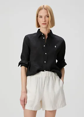 Polo Ralph Lauren Classic Fit Siyah Keten Gömlek