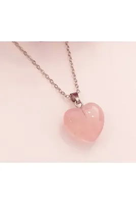 Sweet Kalp Pembe Kuvars Zincirli Kolye