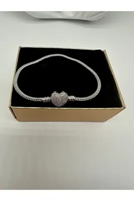 Genel Markalar Taşlı Kalp Charm pandora-tip bileklik