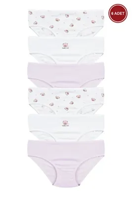 koza iç giyim Kız Çocuk Pamuklu Fitilli 6'lı Desenli Slip