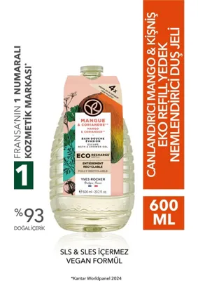 Yves Rocher Eko Refill Yedek Duş Jeli-Nemlendirici Canlandırıcı Mango Kişniş-Sls,sles İÇERMEZ,VEGAN-600ML