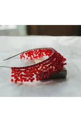 ecrin tuhafiye hobi Kristal Kırmızı Gelin Tacı