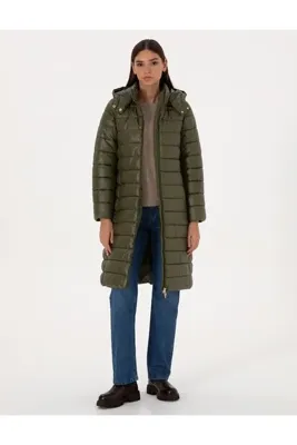 Pierre Cardin Haki Çıkarılabilir Kapüşonlu Kapitone Uzun Mont 50314165-VR027
