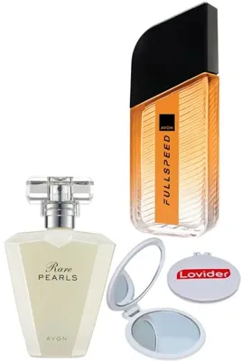 AVON Rare Pearls Kadın Parfüm EDP 50ml + Full Speed Erkek Parfüm EDT 100ml + Lovider Cep Aynası