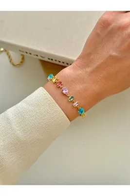 YOUES JEWELRY 316L Çelik Gema Bileklik Zirkon Renkli Taşlı Bileklik