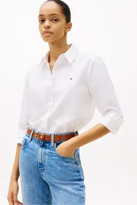 Tommy Hilfiger Kadın Rahat Kesim Oxford Gömlek - Beyaz