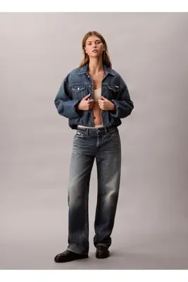 Calvin Klein Jeans Lacivert Kadın Standart Denim Ceket LV047D725GYYA