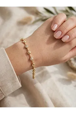 Genel Markalar CM JEWELRY 14 AYAR ALTIN KAPLAMA KUYUMCU MODEL ZIRKON TAŞLI KADIN ÇELIK BILEKLIK17+2cm