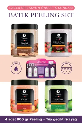 Smoothly Lazer Peeling Epilasyon Peeling Batık & Çilek Bacak Onarıcı 4 X 800g + 4lü Karınca Yumurtası Yağ