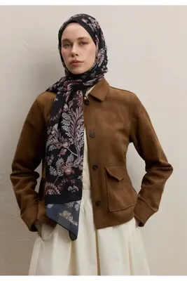 Fresh Scarfs Rosella Desen İpek Krep Şal Siyah