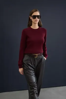 TRENDYOLMİLLA Trendyol Studio Bordo Yünlü Bisiklet Yaka Yumuşak Dokulu Triko Kazak TWOAW26KZ00250