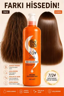 Bio Keratin Gold 7/24 Anında Onarıcı Yeniden Yapılandırıcı Saç Bakım Kremi 300ml Durulanmaz