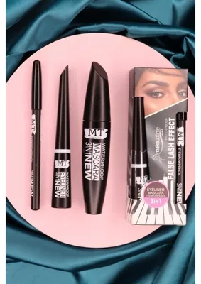 Makeuptime 3 In 1 Hacim Verici Maskara Seti Siyah Renkli Suya Dayanıklı Göz Kalemi ve Eyeliner
