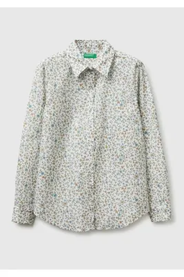 United Colors Of Benetton Kadın Yeşil %100 Pamuk Desenli Regular Fit Gömlek