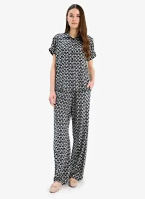DeFacto Regular Fit Desenli Beli Lastikli Düz Paça Pantolon