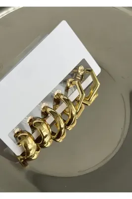 KİLİGİSTANBUL MEEL GOLD RENK 3'LÜ KÜPE SETİ