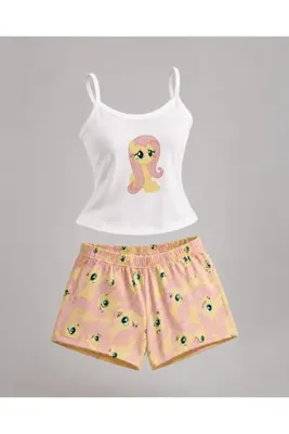Yukatay Sarı My Little Pony Fluttershy Desenli Şık Premium Şortlu Takım -YUKATAY