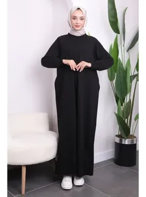 İmajButik Siyah Bisiklet Yaka İki İplik Elbise
