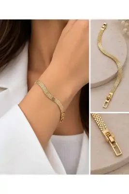 Oshiaz Gold Renk Hasır Zincir Bileklik – Şık ve Modern Tasarım