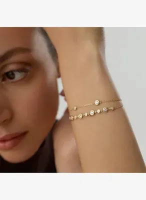 AJA Dalmira Bezel Çok Taşlı Çift Zincir Altın Bileklik