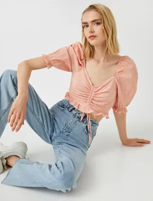 Koton Bağlama Detaylı Crop Bluz