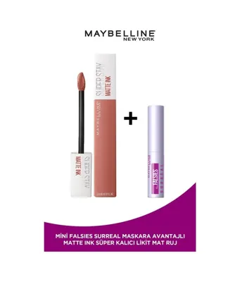 Maybelline New York Super Stay Matte Ink Unnude Likit Mat Ruj 65 Seductress + Mini Falsies Surreal Maskara