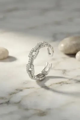 Genel Markalar Gümüş Renk Zirkon Taşlı Zincir Model Kadın Yüzük