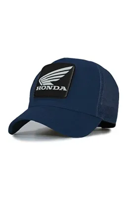 Trucker Honda Siyah Lacivert Model Fileli Şapka - Değiştirilebilir Deri Patch - Pamuk - Unisex - Lacivert