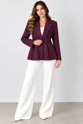 GÜL&CAN BUTİK Kadın Bordo Blazer Ceket Klasik Yaka Uzun Kollu Şık Kesim