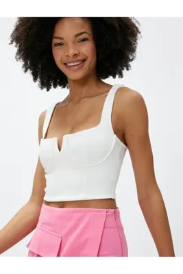 Koton Crop Büstiyer Balenli Kare Yaka Pencere Detaylı
