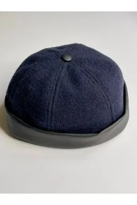 Rupen Kraft Unisex Deri Detaylı  Cap Ayarlanabilir Docker Şapka Takke Şapka Retro Şapka Deri Takke Yünlü Şapka