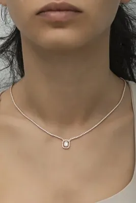 Nereze 925 Ayar Gümüş Rose Baget Taşlı Tektaş Suyolu Kolye