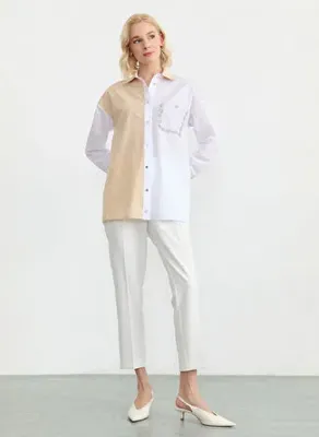 Selen Beyaz - Bej Kadın Pamuklu Bluz 26YSL8388