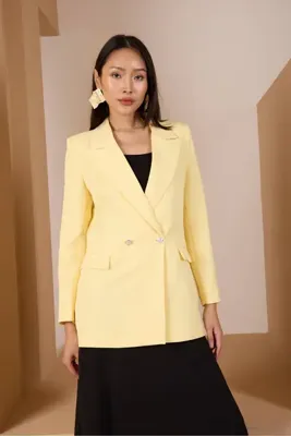 Bolivente Sarı Oversize Dokuma Blazer Ceket