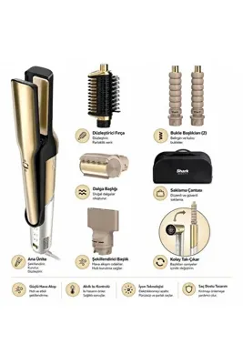 Shark Glam Gold 5 Başlıklı Premium Saç Şekillendirici, 1500 W Yüksek Güç, Seramik Plaka, Düz Fön Apa
