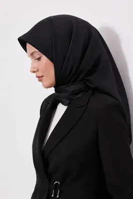 Lesscarves Çift Taraflı Düz Pamuk İpek Eşarp LS2200 03-Siyah-Koyu Antrasit