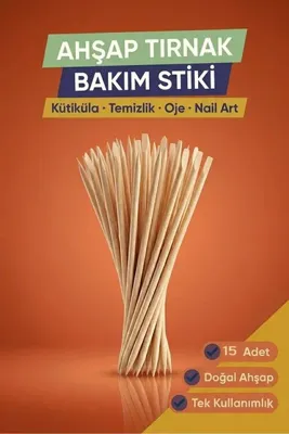Pernem Profesyonel Manikür İçin 25 Adet Ahşap Tırnak Eti İtici Çubuk ve Bakım Stiği Portakal