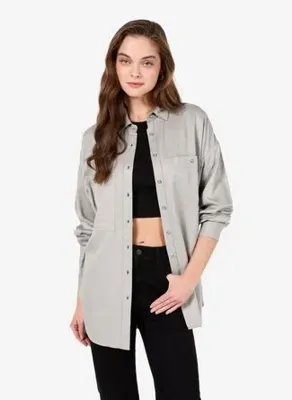 Colins Regular Fit Shirt Neck Düz Kadın Yeşil Uzun Kol Gömlek