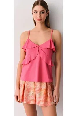 SUWEN Pembe daphne şort pijama takımı