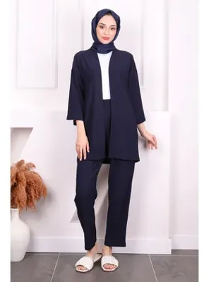 İmaj Butik Lacivert Bürümcük Kimono Pantolon Takım