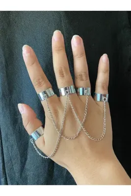 oldskoolbutik Zincir 5 Li Ayarlanabilir Yüzük Seti