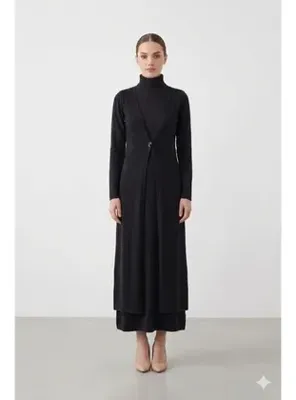Esre Store 4440 - Yelek Elbise Tesettür İkili Takım Si̇yah-H3