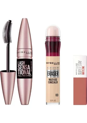 Maybelline New York Instant Anti Age Eraser Kapatıcı - 00 Ivory & Maybelline New York Lash Sensational Yelpaze Etkili Siyah Maskara & Maybelline Super Stay 65 Mini Fondöten Hediyeli