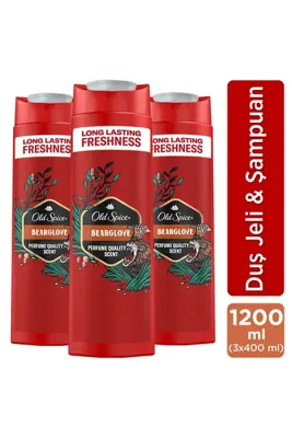 OLD SPICE Bearglove Erkek Duş Jeli ve Şampuan 3'ü 1 Arada Vücut Saç Yüz 400 ml x3